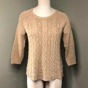 Talbots Sweater Cable Knit Lightweight Linen Cotton Beige Tan Small Petite